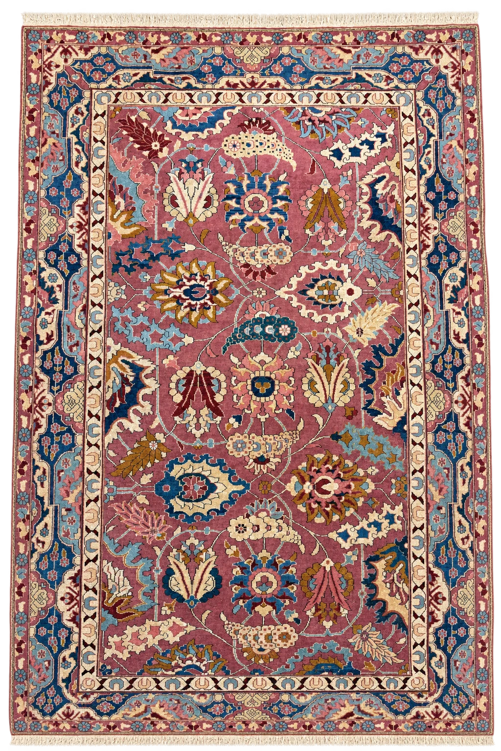 Tappeto Agra indiano in lana su cotone, 205 × 137 cm, vista frontale
