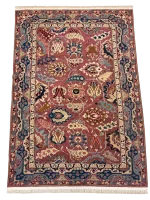 Tappeto Agra indiano in lana su cotone, 205 × 137 cm, fronte con dettaglio del retro
