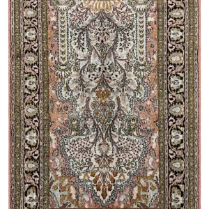 Tappeto Agra indiano in seta su cotone, 158 × 93 cm, vista frontale