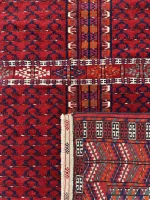 Tappeto Baluchi persiano rosso, 156 × 120 cm, dettaglio della tessitura