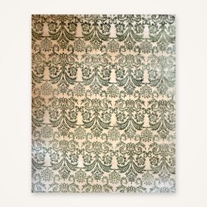 Tappeto moderno orientale annodato a mano 247×200 cm in lana e seta, damascato verde salvia su fondo avorio – vista frontale