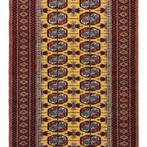 Tappeto Turkmen persiano in lana su cotone, 147 × 95 cm, vista frontale