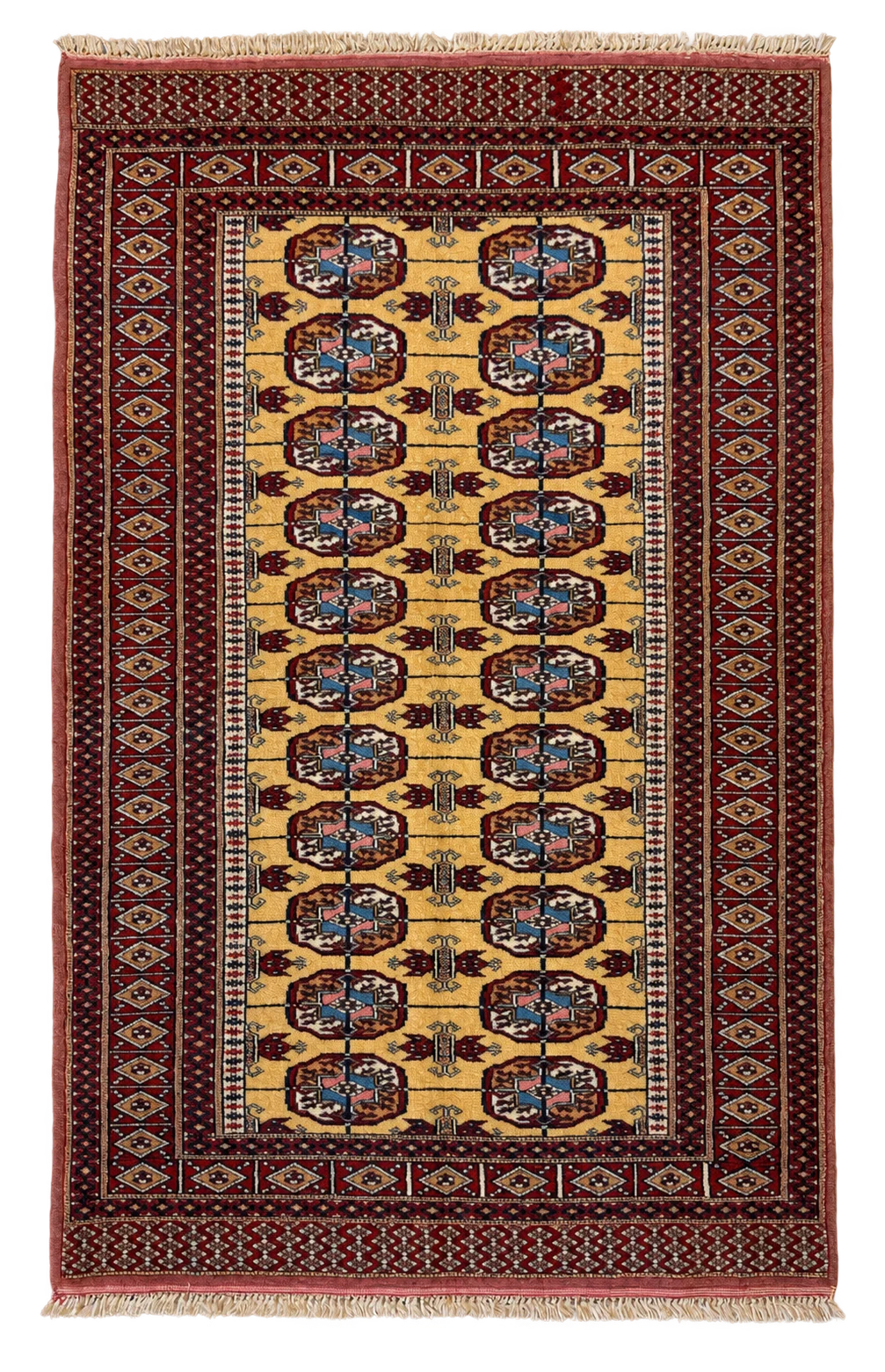 Tappeto Turkmen persiano in lana su cotone, 147 × 95 cm, vista frontale