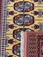 Tappeto Turkmen persiano in lana su cotone, 147 × 95 cm, dettaglio della tessitura