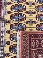 Tappeto Turkmen persiano in lana su cotone, 147 × 95 cm, dettaglio della bordura